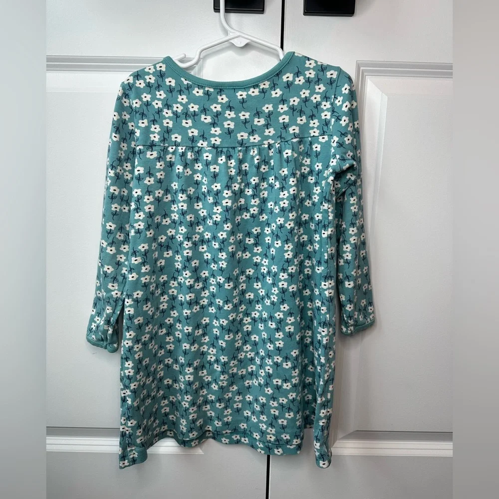 Hanna Andersson Girls Blue and White Floral Long Sleeve Dress (Size 110cm)